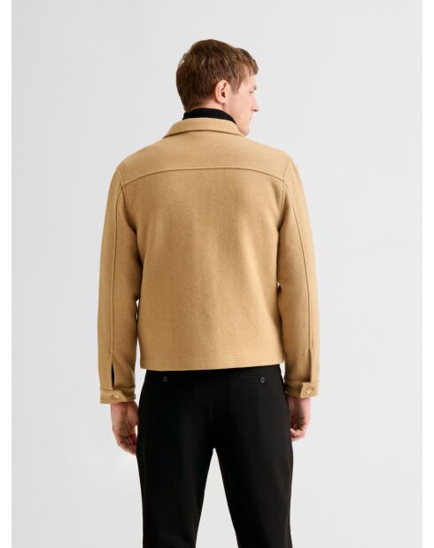 Blouson col chemise effet laine bouillie beige 3