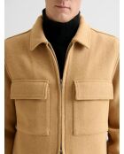 Blouson col chemise effet laine bouillie beige 3
