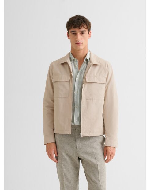 Casual waterafstotend jack met overhemdkraag beige casual