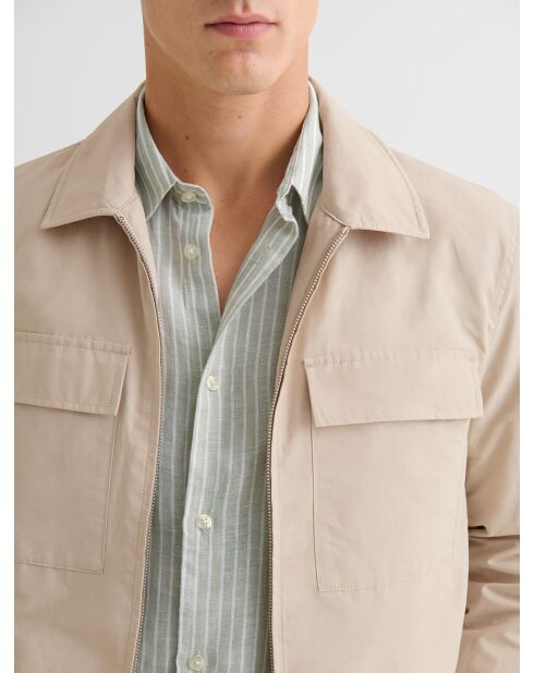 Casual waterafstotend jack met overhemdkraag beige casual