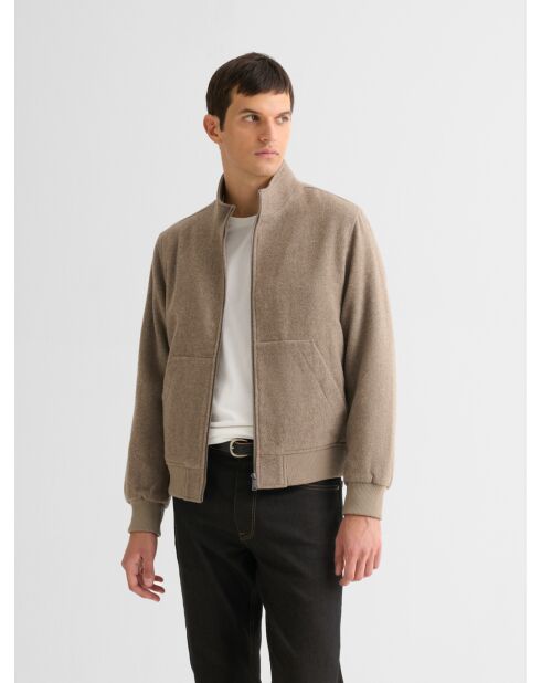 Blouson zippé esprit laine bouillie taupe