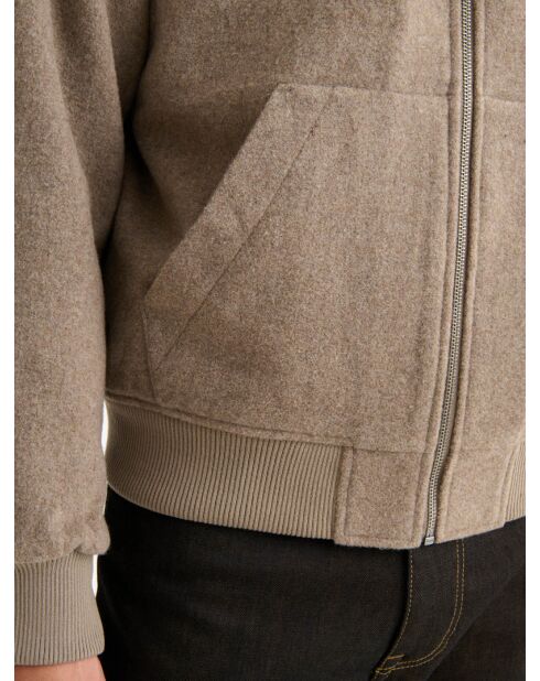 Blouson zippé esprit laine bouillie taupe