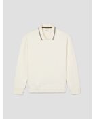 Sweat col polo rayé blanc neige