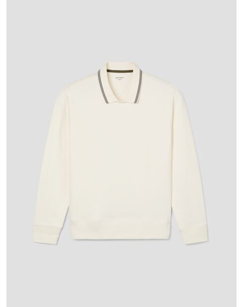 Sweat col polo rayé blanc neige