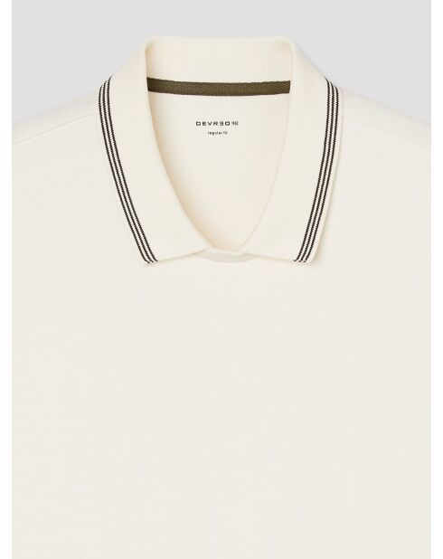 Sweat col polo rayé blanc neige