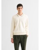 Sweat col polo rayé blanc neige