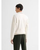 Sweat col polo rayé blanc neige