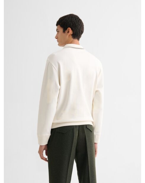 Sweat col polo rayé blanc neige