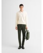 Sweat col polo rayé blanc neige