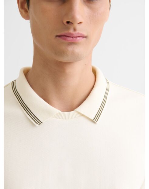 Sweat col polo rayé blanc neige