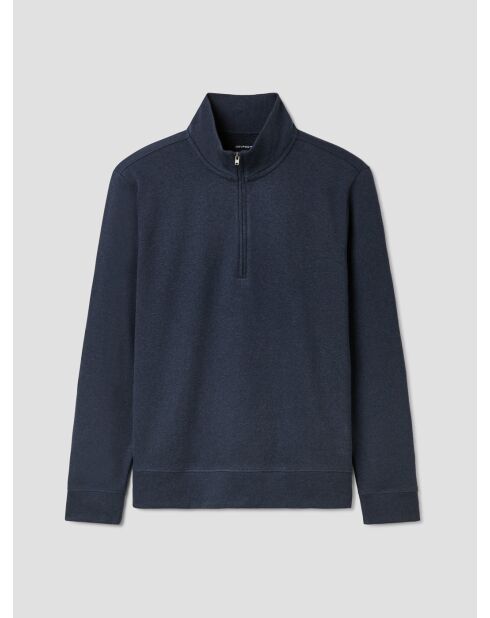 Sweat col zippé chiné bleu encre