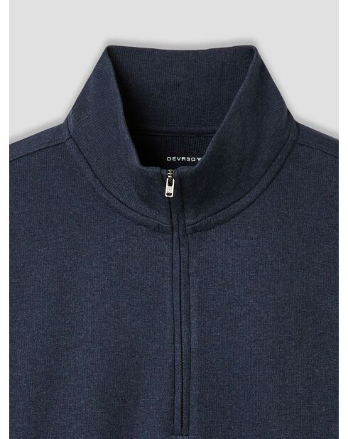 Sweat col zippé chiné bleu encre