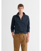 Sweat col zippé chiné bleu encre