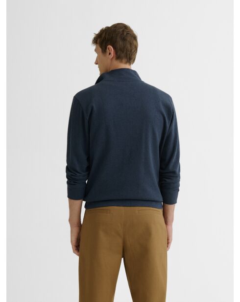 Sweat col zippé chiné bleu encre