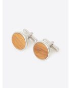 Boutons de manchette ronds bois et métal silver