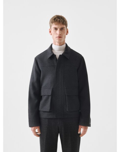 L'Atelier Reguläre Freizeitjacke mit Reißverschluss in Anthrazit, meliert