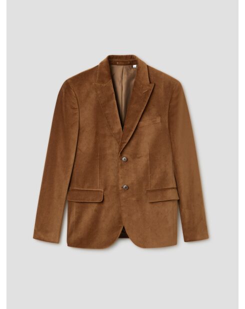 Veste de costume slim en velours caramel 2
