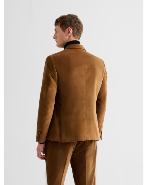 Veste de costume slim en velours caramel 2