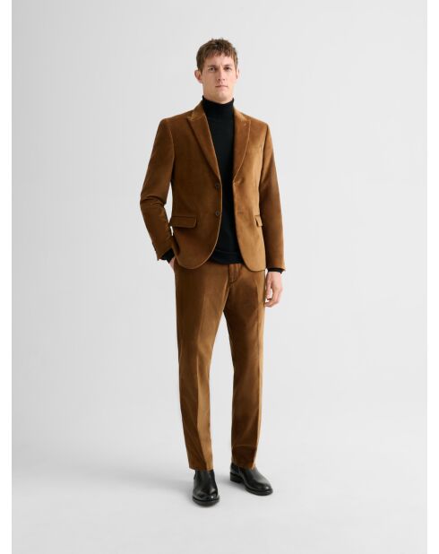 Veste de costume slim en velours caramel 2
