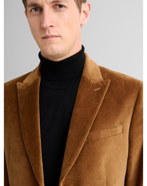Veste de costume slim en velours caramel 2