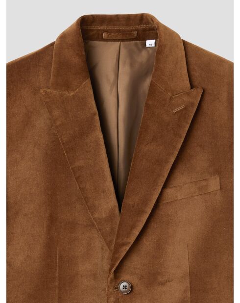 Veste de costume slim en velours caramel 2