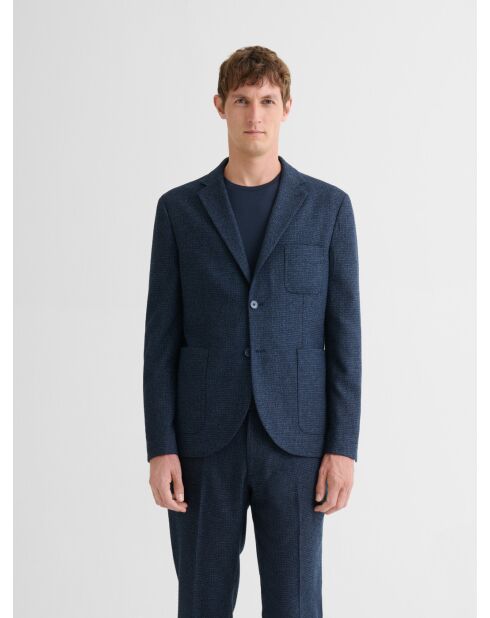 Veste de costume slim pied de puce bleu navy