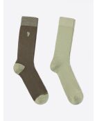 Set di 2 paia di calzini bicolore con ricamo kaki