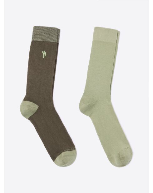 Lot de 2 paires de chaussettes bicolore et broderie kaki