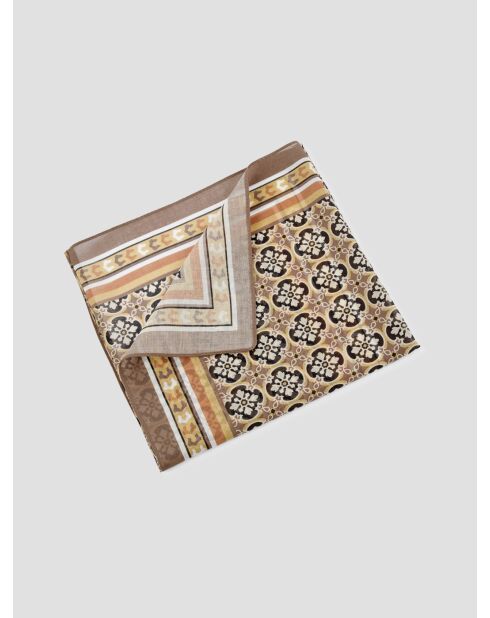 Foulard carré en coton motif ornemental jaune safran
