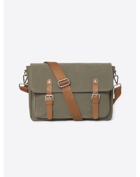 Sac ordinateur bi-matière kaki - 37.5x26x12cm