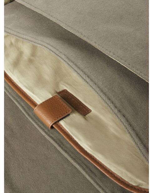 Sac ordinateur bi-matière kaki - 37.5x26x12cm