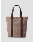 Borsa tote in tessuto a quadretti color tortora - 47x42,5x12cm