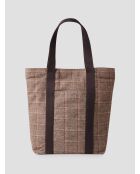 Borsa tote in tessuto a quadretti color tortora - 47x42,5x12cm