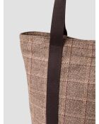 Borsa tote in tessuto a quadretti color tortora - 47x42,5x12cm