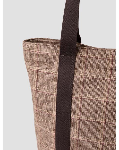 Tote bag en tissu à carreaux taupe - 47x42.5x12cm