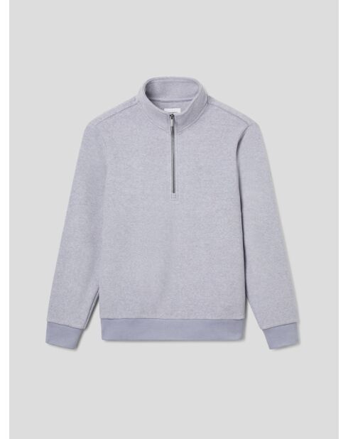 Sweat col montant zippé chiné bleu gris