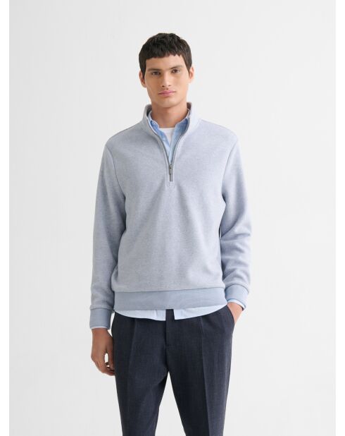 Sweat col montant zippé chiné bleu gris