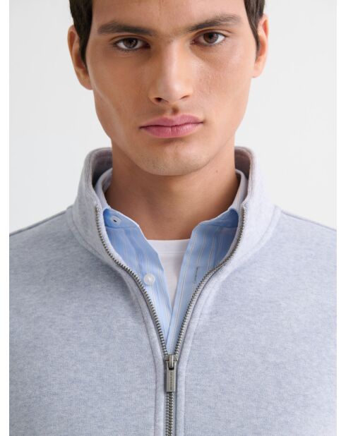 Sweat col montant zippé chiné bleu gris