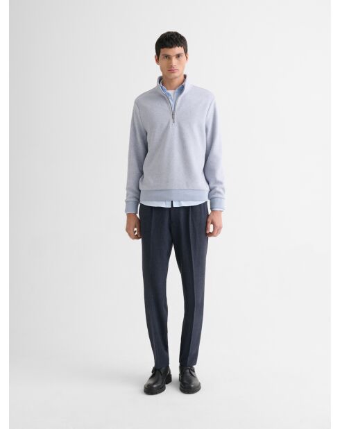 Sweat col montant zippé chiné bleu gris