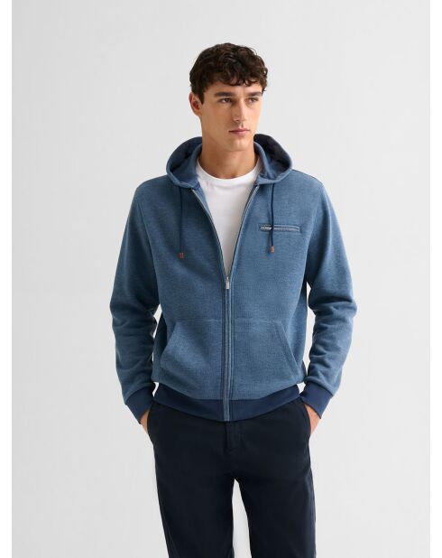 Sweat à capuche chiné bleu nuit