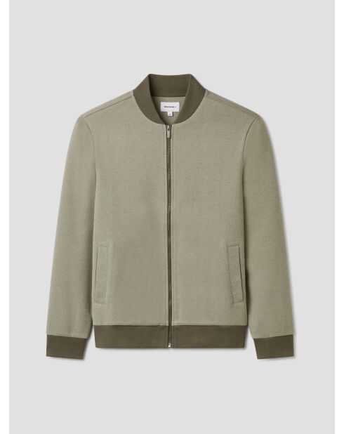 Sweat col teddy bicolore vert sauge