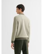Sweat col teddy bicolore vert sauge