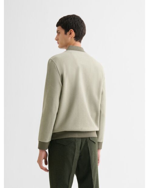 Sweat col teddy bicolore vert sauge