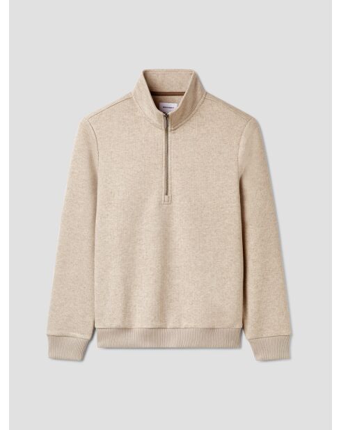 Sweat col montant zippé chiné blanc neige