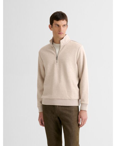 Sweat col montant zippé chiné blanc neige