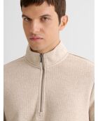 Sweat col montant zippé chiné blanc neige