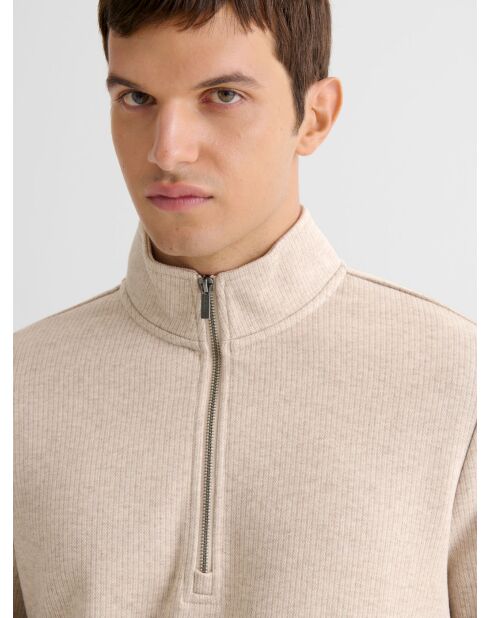 Sweat col montant zippé chiné blanc neige