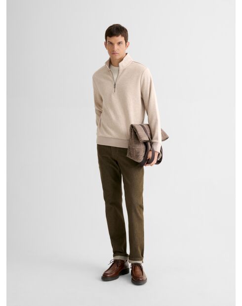 Sweat col montant zippé chiné blanc neige