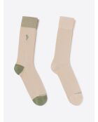 Lot de 2 paires de chaussettes bicolore et broderie beige sable