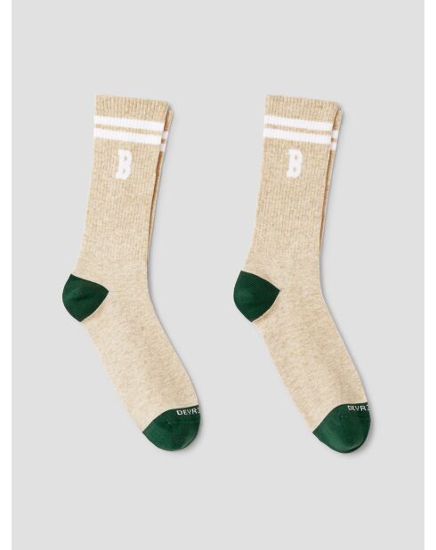 Lot de 2 paires de chaussettes côtelées fantaisie beige clair
